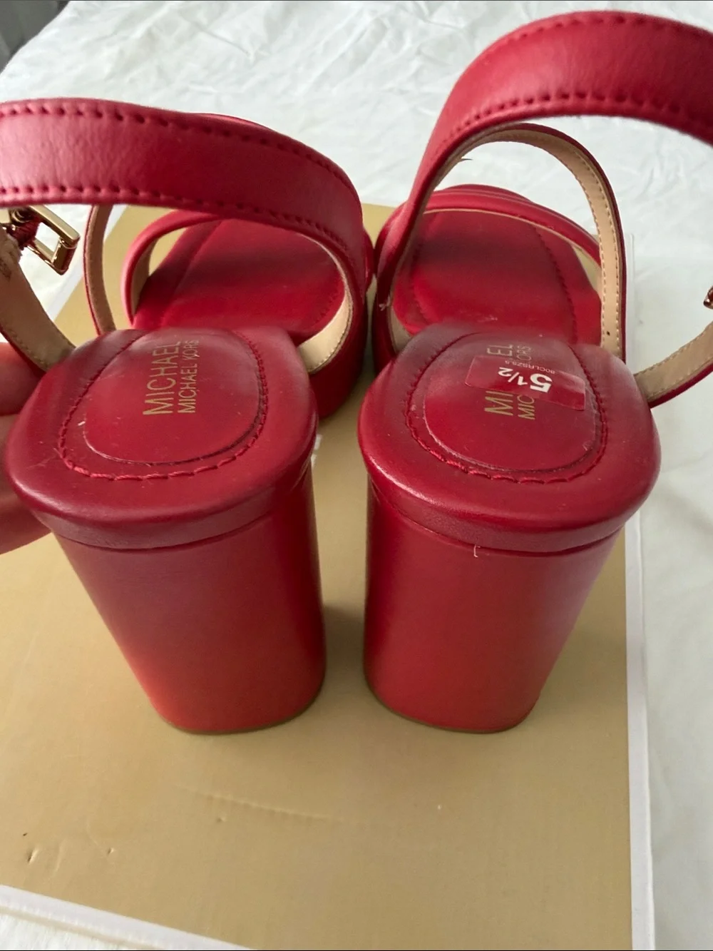 Michael Kors Red Platform Block Heel Sandals